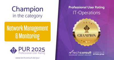 Professional User Rating 2025 Champion award for LANCOM in the field of network management and monitoring from PUR IT-Operations