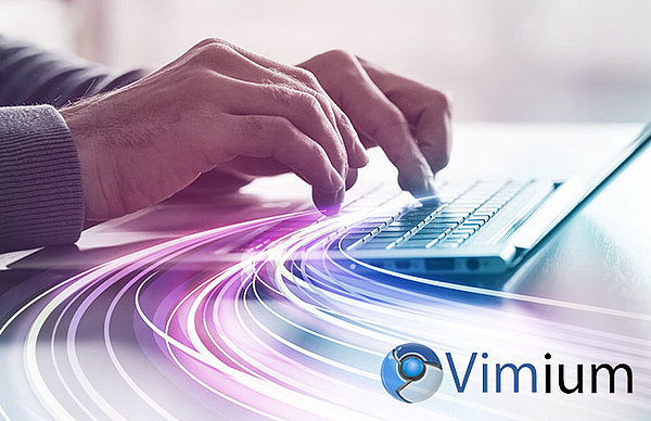 Finger on laptop with Vimium logo