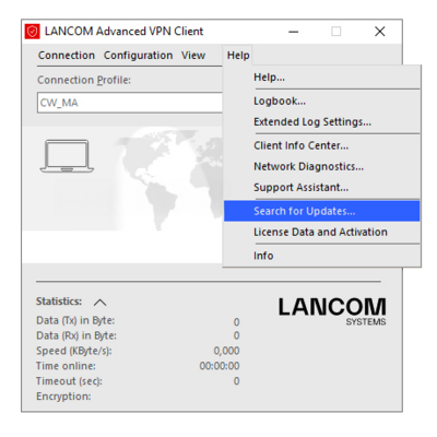 Software updates of the LANCOM Advanced VPN Client Screenshot of the software updates of the LANCOM Advanced VPN Client
