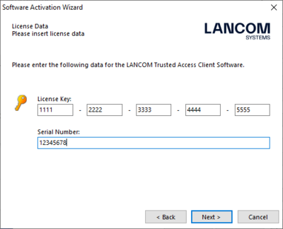 Screenshot of the online activation of the LANCOM Advanced VPN Client