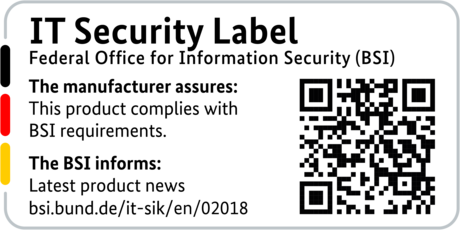 IT Security Label of the BSI with QR code for the LANCOM 1800EF