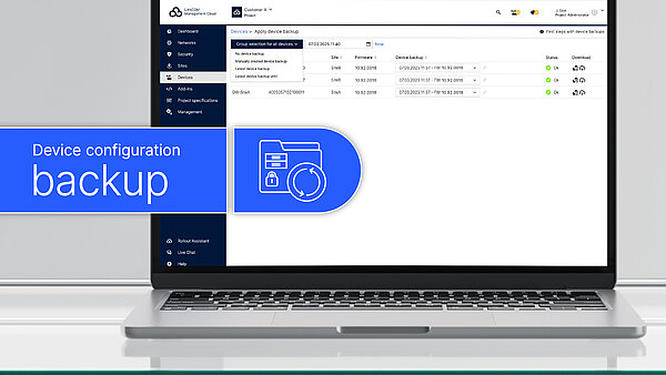 Device configuration backup Monitor with LMC interface and blue icon