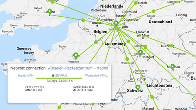 Screenshot: Map with VPN network and connection quality information