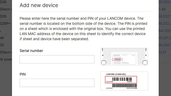Screenshot: Add new device to LMC